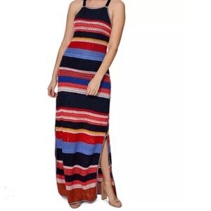 Cashel Women’s Colorful Striped Crochet Knit Tank Maxi Dress Lined Boho Festival